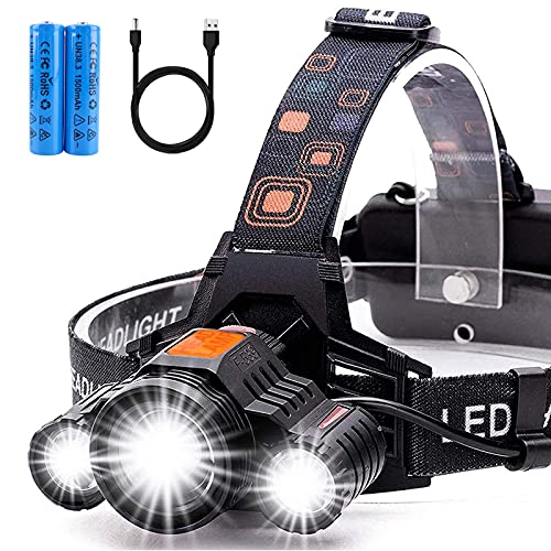 Rechargeable Headlamp, LED Head Lamp High lumens, USB Bright Flashlight Headlight Adjustable Head Torch, IPX4 Waterproof Camping Headlamps for Adults, Hiking, Running, Fishing, Outdoors