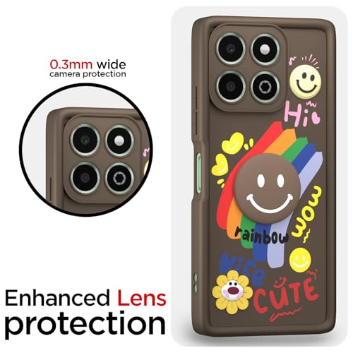 Image of Pikkme Back Cover for Honor X6b | Soft Silicone| Cute Rainbow Smile & 3D Cartoon Flower Design | Shockproof Raised Camera Protection Bumper Case (Brown)