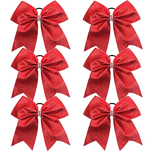 Hipcheer Large Glitter Cheer Bows Ponytail Holder with Rhinestones Hair Tie for Teen Girls Softball Cheerleader Sports (Red)