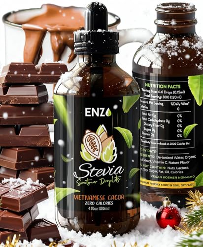 Enzo Liquid Stevia Drops Our Zero Calories Sweetener (4oz - 800 Servings/Bottle) - Chocolate - All Natural flavoring with No Artificial Additives &amp; Filler Ingredient