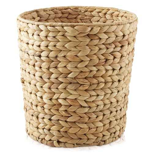 Casafield Water Hyacinth Waste Basket - Natural, Woven Trash Can for Bathroom, Bedroom, Laundry Room, Home Office