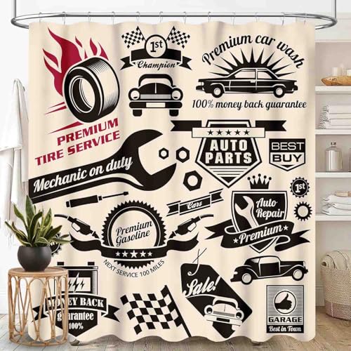 Garage Shower Curtain, Vintage Car Theme, Waterproof, 72x72