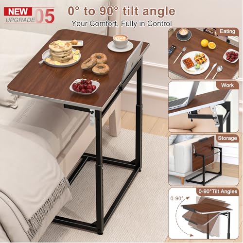 Image of Tv Tray Table,Extra Large Dinner Food Tray Table,Couch & Bed Eating Desk,Heavy Duty Folding Laptop Side Table with 8Height&90 Tilt Adjustable,C-Shaped End Table with Phone /Tablet Slot Walnut