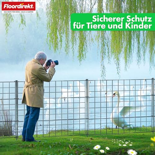 Floordirekt Teichzaun Gartenzaun Steckzaun Komplettset Metall 5X Gerade, Zaun zum stecken für Garten, Gitterzaun Set Freigehege für Tiere Pablo Anthrazit