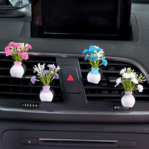 Image of Set of 4 Cute Flower Bouquet Car Air Freshener Vent Clips, Mini Artificial Flowers for Car Air Vent Decoration, Auto Interior Dashboard Ornament Accessories (Gypsophila 02#)