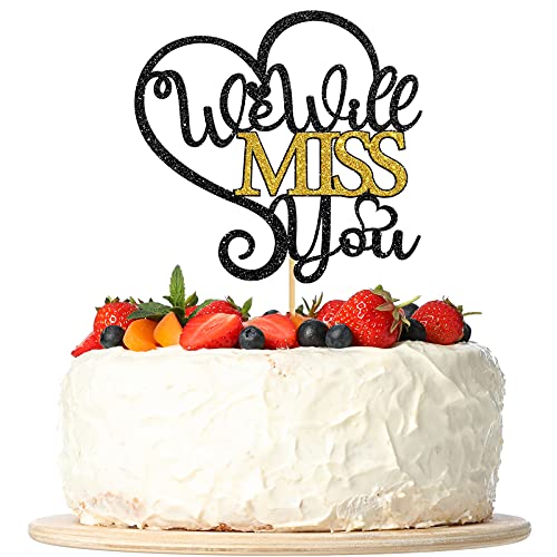 We Will Miss You Cake Topper Farewell Party Graduation Going Away Happy Retirement Party Decorations Glittery Black Gold