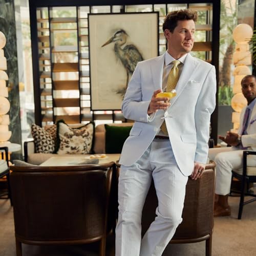Men's Seersucker Suits 2 Piece Slim Fit Suit for Beach Wedding Summer Casual Lightweight Formal Suit4