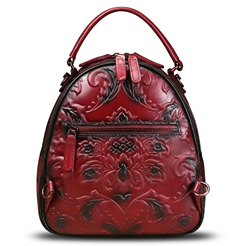 Image of Genuine Leather Backpack for Women Crossbody Shoulder Bag Vintage Rucksack Fashion Knapsack Purse Daypack Bag (Red)