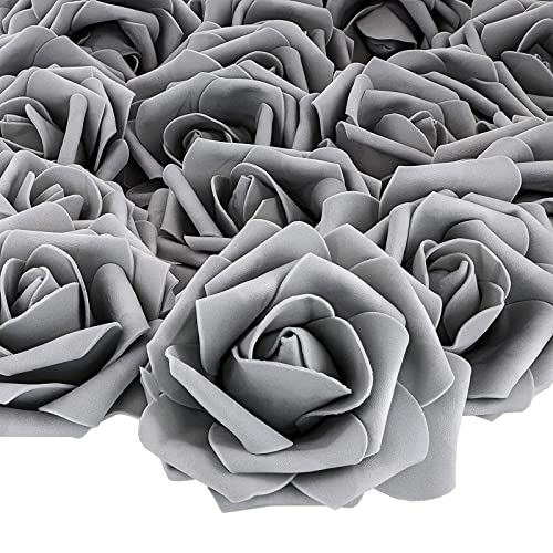 100 Pack Gray Roses, Artificial Flowers Bulk, 3 Inch Stemless Flower Heads For Decorations, Diy Crafts (3 X 3 X 1.3 In) #TOP15