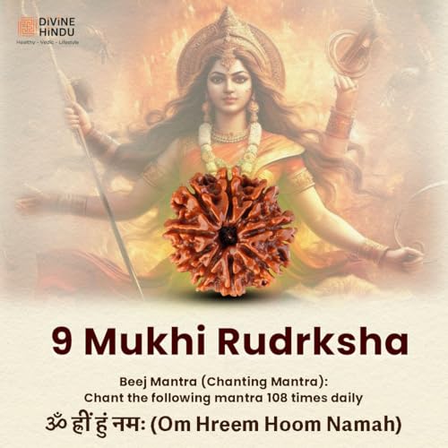 Image of Divine Hindu Original 9 Mukhi (Nine Face) Indonesia Rudraksha | Nau Mukhi Rudraksh Bead for Meditation, Protection & Spiritual Growth | Natural Rudraksha for Men & Women | Prayer Bead for Success