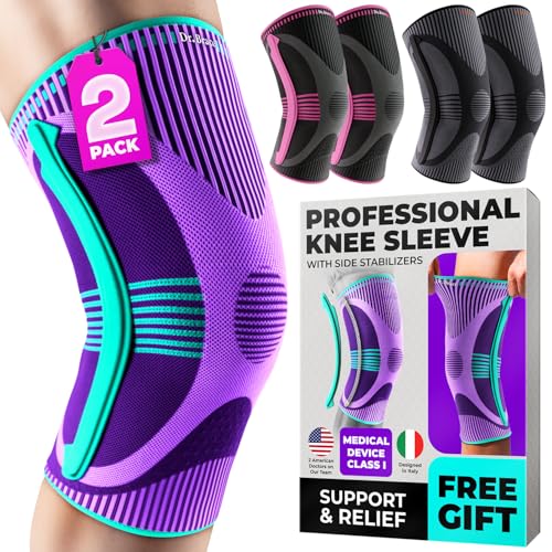 DR. BRACE ELITE Knee Brace with Size Stabilizer (2 Pack) Knee Brace for Women & Men, Workout, Sports, Daily Knee Compression Sleeve for Maximum Knee Pain Support & Fast Recovery (Galaxsis, Medium)