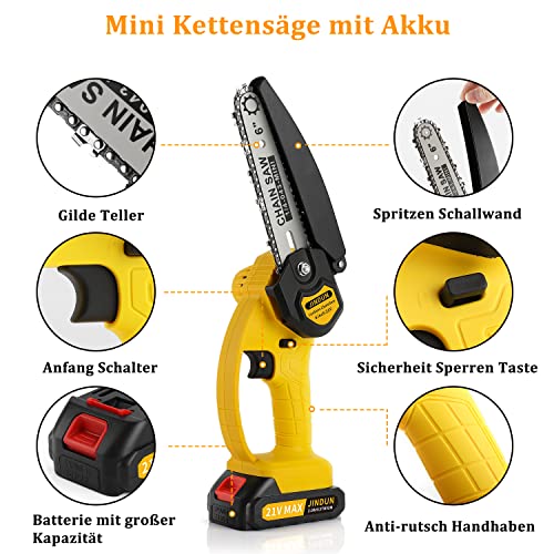 Mini Kettensäge mit Akku, JINDUN Akku Kettensäge, 6 Zoll Elektrische Akku Tragbar Kettensäge Mit Zwei Stück Akku… – Bild 7