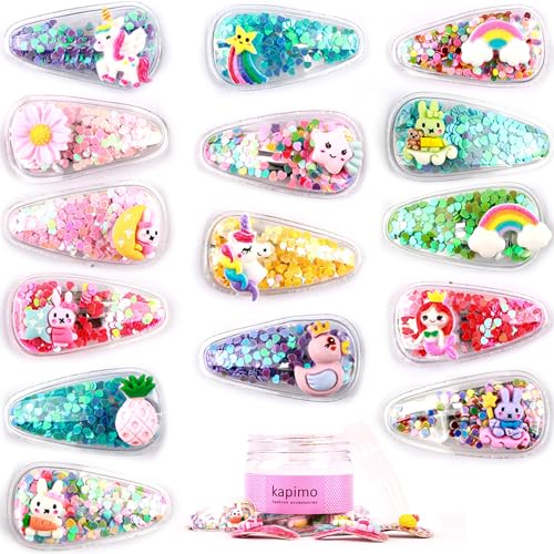 Image of kapimo Kids Girls Hair Clips Cartoon Glitter Sequin Snap Tic Tac Mix Set for Toddlers Colourful Designs for School Party Daily Use Hair Accessories Pack