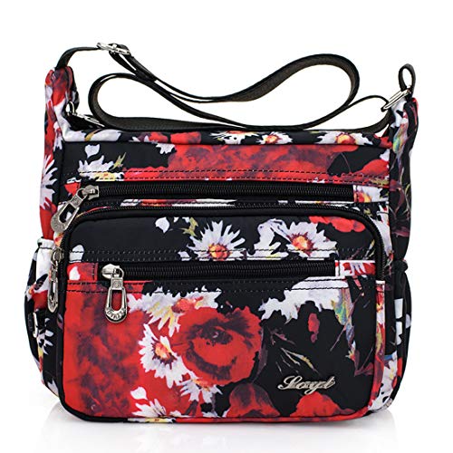 Womens Nylon Floral Shoulder Bag Crossbody Bag Messenger Bags Travel Handbags With Adjustable Strap Waterproof