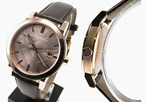 Burberry Luxury Rare Rose Gold Watch Womens Unisex Men The City Brown Authentic Leather Beige Dial Date BU9013