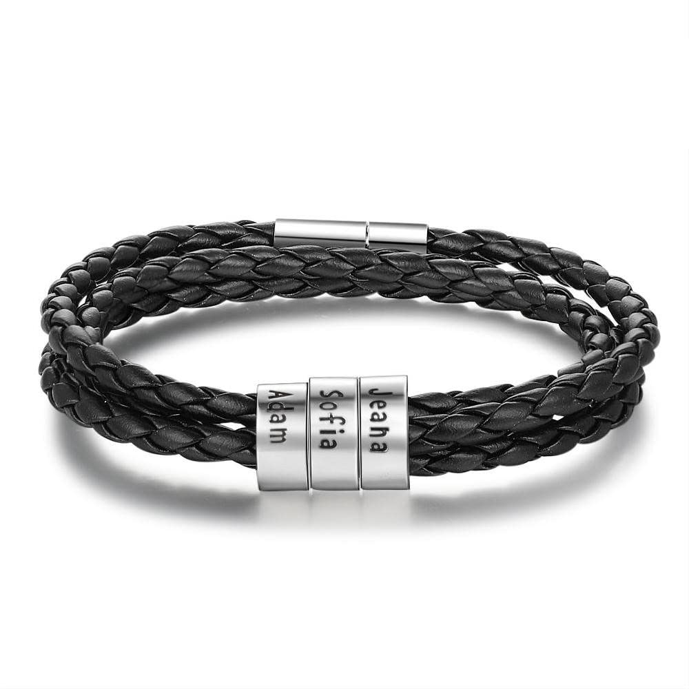 Glooraca Pulseras de cuero para hombre Pulsera personalizada con nombre grabado Pulsera de cuero trenzado Regalos para hombres Papá Esposo Abuelo Novios 1-6 nombres