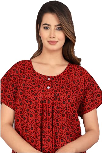 Image of Kuruti B Sheets Cotton Nighty for Women Jaipuri Print 2 Button Round Neck Short Sleeve Night Gown | Maxi Dress