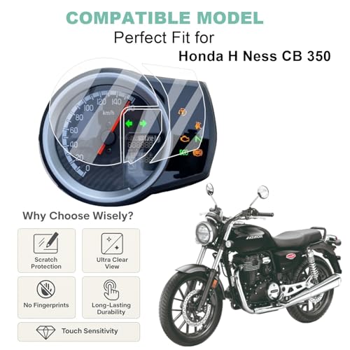 Image of Wisely Premium Screen Guard for Honda H Ness CB 350 Bike Digital Meter Protector H NESS CB350 Instrument Cluster Speedometer Display Console accessories, Anti Scratch, HD Clear