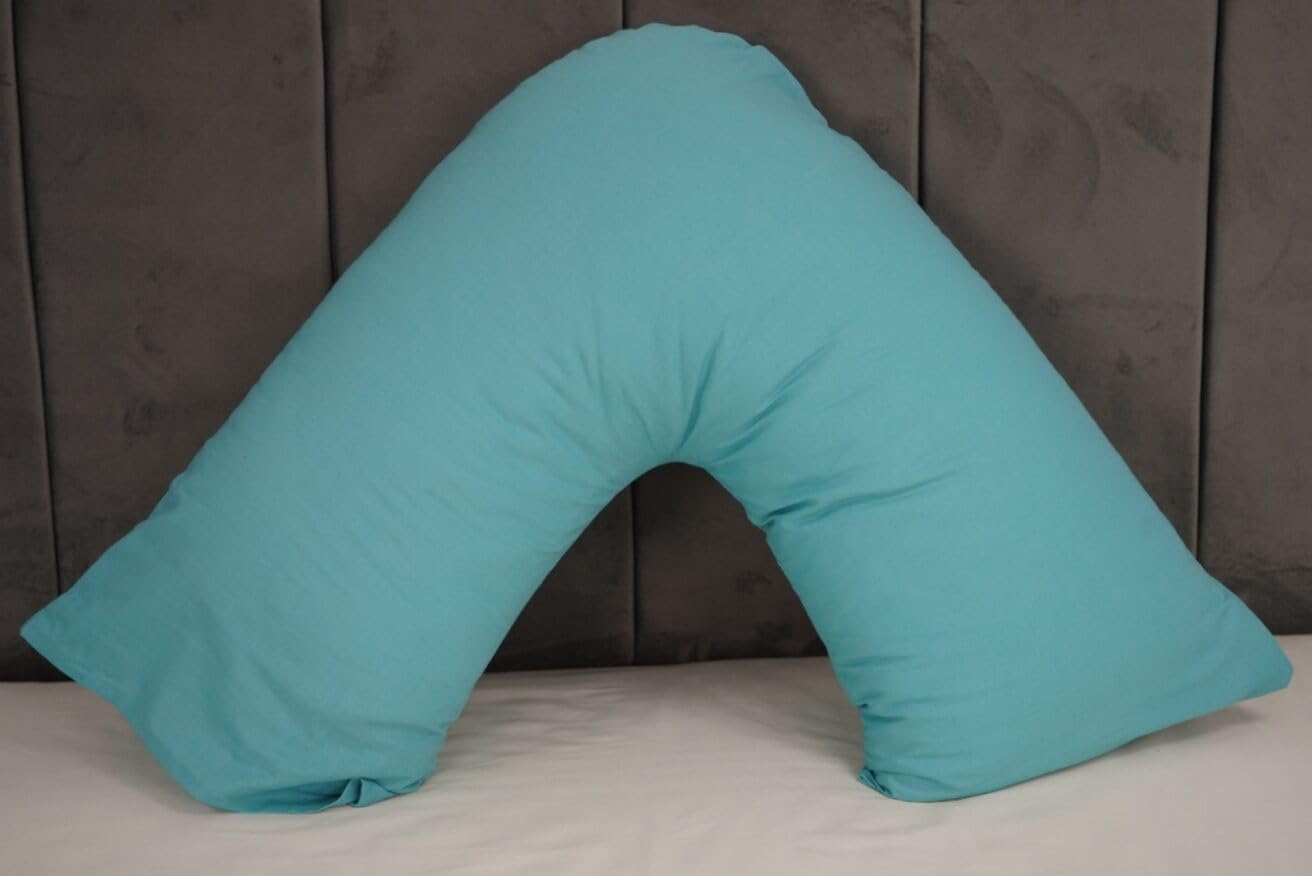 ARLINENS V Pillow With Pillowcase - Orthopedic V Pillow For Neck, Back, Pregnancy & Nursing Support Pillow-with polycotton pillowcase Standard Size 74 x 34cm (Aqua Blue)
