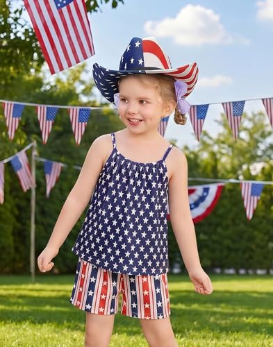 Image of Arshiner Toddler Kids Summer Clothes 2 Piece Tank Top and Shorts Set | Girl Summer Clothes 2 Piece Loose Spaghetti Strap Tank Top and Short Set Kids Clothing Sets with Pockets
