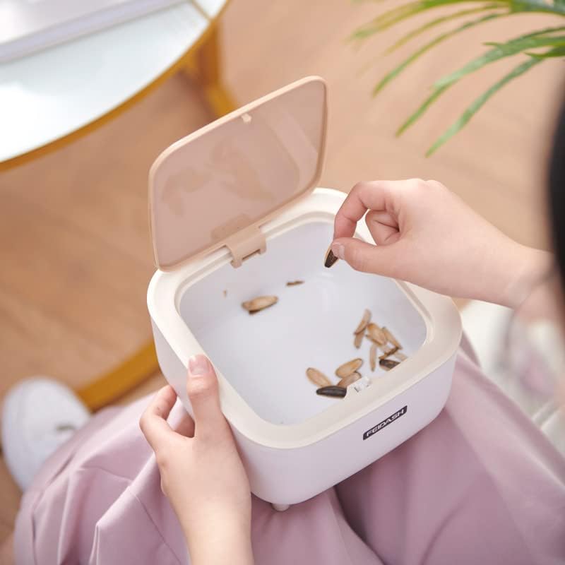 Image of Mini Portable Tabletop Dustbin, Mini Trash Can with Lid - Wastebasket for Bathroom Vanity, Desktop, Tabletop (Square Press - White)