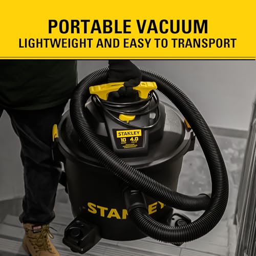 Image of STANLEY 10-Gallon 4 HP Wet /Dry Shop Vacuum Cleaner, Powerful Suction for Home Garage Workshop, 16ft Cleaning Range, Includes Crevice Tool & Accessories, Large Capacity Portable Vac, Model SL18191P