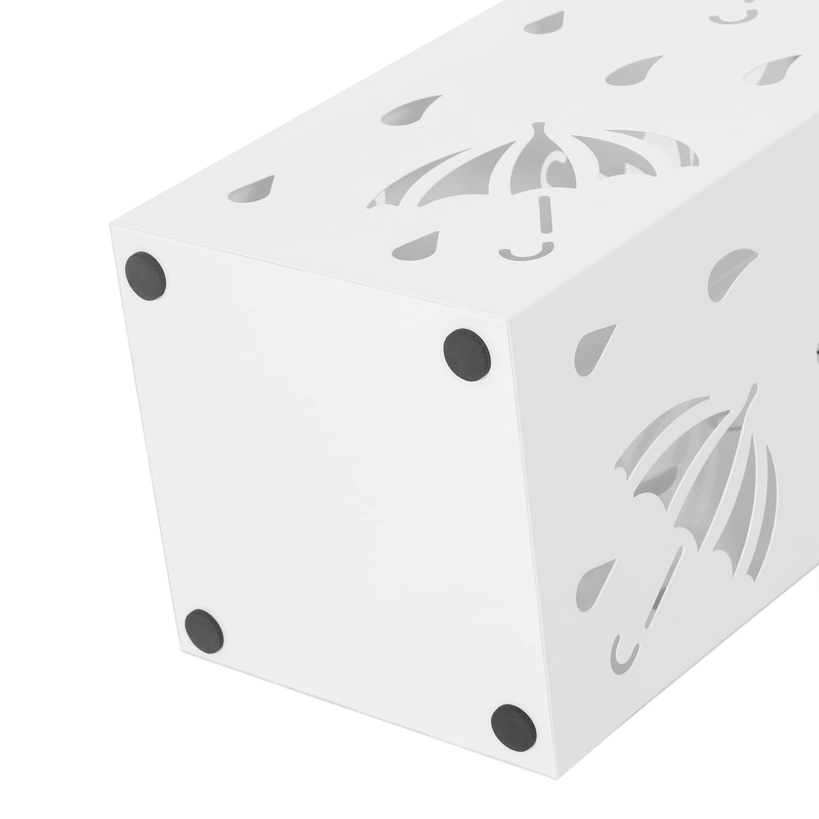 WOLTU Stojak na parasole z żelaza, dł. 20 x szer. 20 x wys. 49 cm, stojak na parasole z tacką na wodę, 4 haczyki na parasole kieszonkowe, biały prostokąt SST02ws