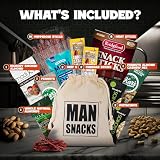 ManSnacks Deluxe Jerky & Nuts Gift Basket for Men - 28 pc - Large Variety of Beef Jerky Sticks, Pepperoni Sticks, Cheese Sticks, Almonds, Peanuts & Pistachios, in a Manly Gift Bag Ideal for Father's Day