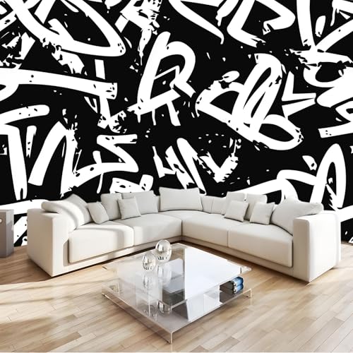Papel Pintado Murales Decorativos Pared Arte Callejero Con Textura De Grafiti 350 x 256 cm decoración de pared En Y Negro, para niños, habitación, salón,Fondo De Tv, póster de pared