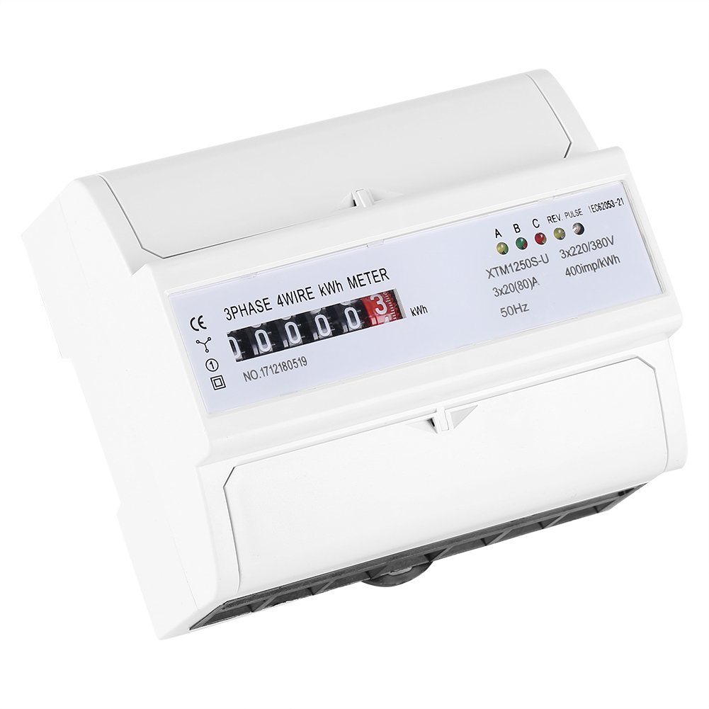 Contatore Energia Elettrica Contatore Meccanico Trifase XTM1250S-U Contatore Elettrico di Fase 3 a 4 Fili KWh Guida DIN 20 (80) A