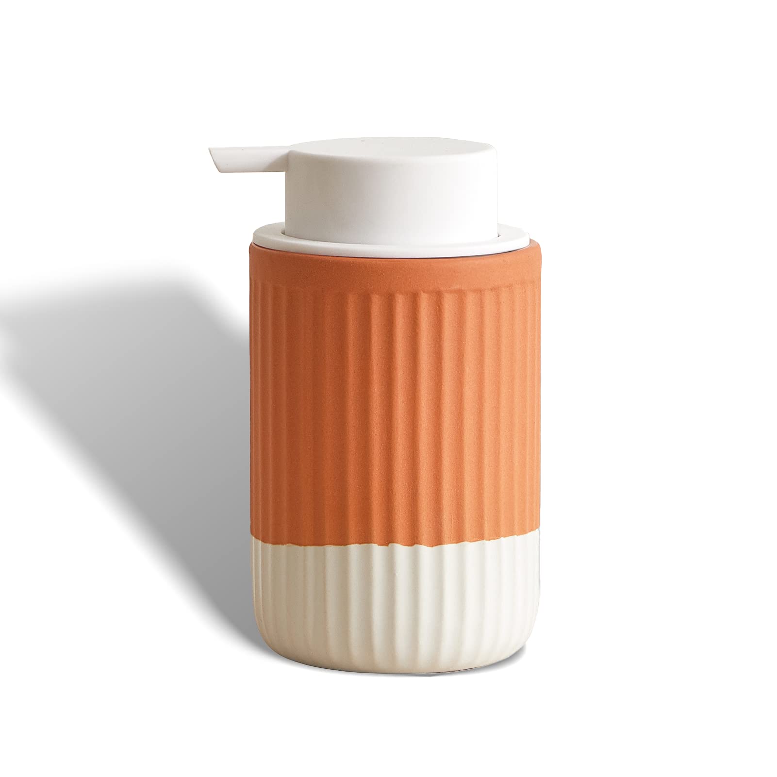 Ceramic Hand Soap Pump Foam Dispenser Terracotta, Natural Rippled Bubble Up Foam Dispenser Bottle, 12 oz Soap Foam Dispenser with White Pump, Bathroom Refillable Soap Dispenser