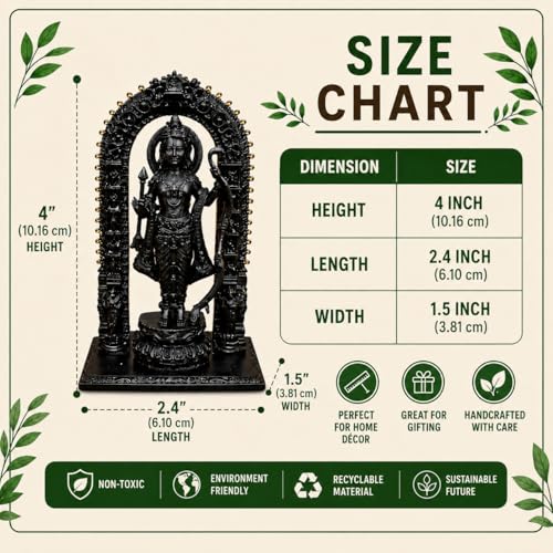 Image of Ram Lalla Idol, 10.00cm Height, Black, 3D Printed, UV Resin, Hindu Religious Statue of Lord Shri Rama Lala Ayodhya 4 inch Height (4 Inch Height)