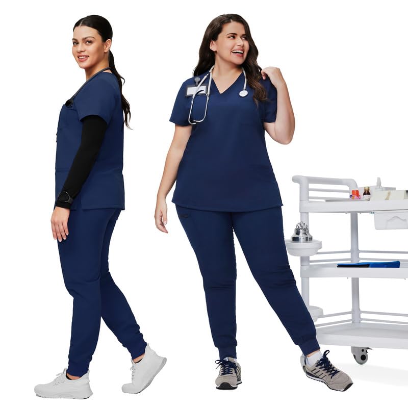 Kitmaz Pantalones de Trabajo médico para Mujeres - Medio Alto 4 vías Stretch Anti-Trenzado Pantalones de Jogging con Cremallera de Cuerda y 5 Bolsillos