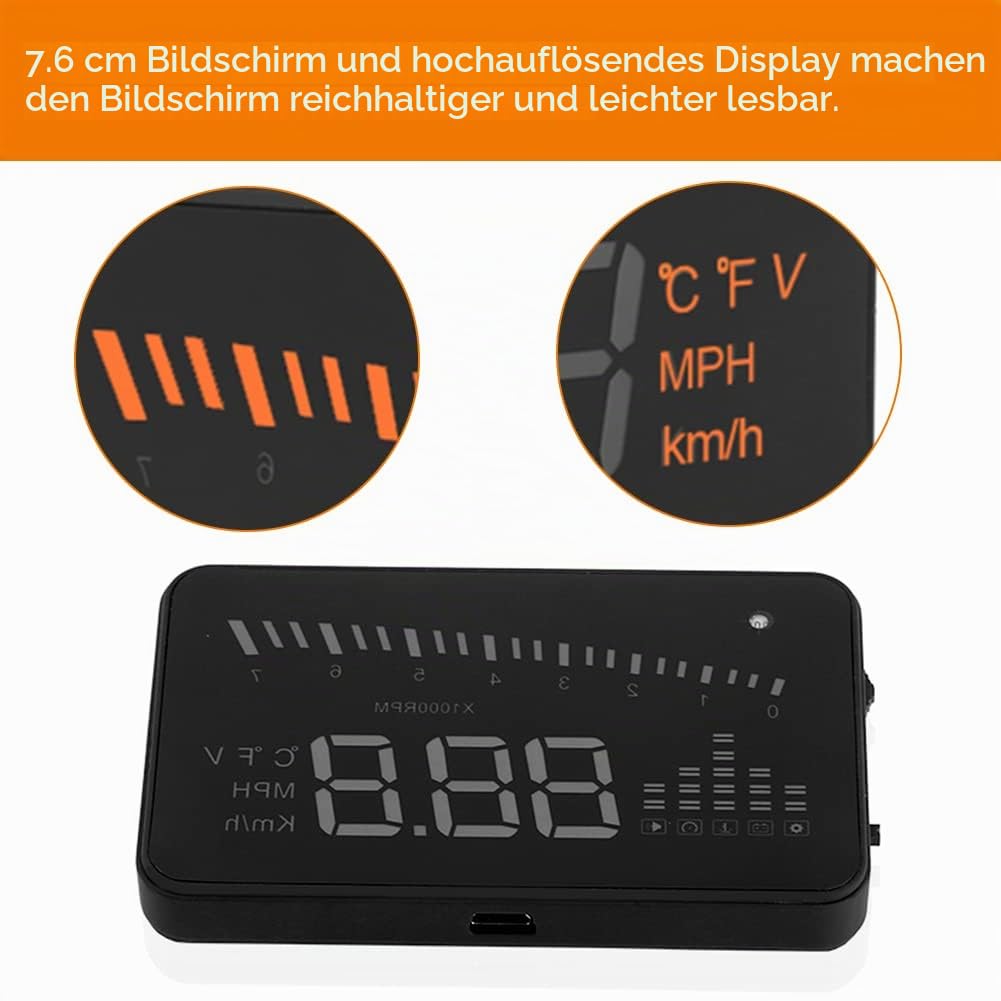 Headup Display Auto, Auto HUD Alarmsystem Universal 3 Zoll Heads Up Display Auto Mit LED Digtalanzeige OBDII Schnittstelle Geschwindigkeit Warnung Windschutzscheibe Projektors System für Auto LKW
