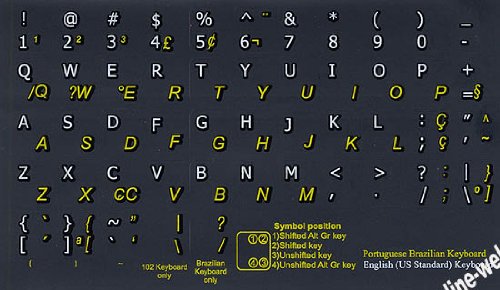 Pegatinas de teclado portugués-brasil-ingles negras no transparentes miniatura 2