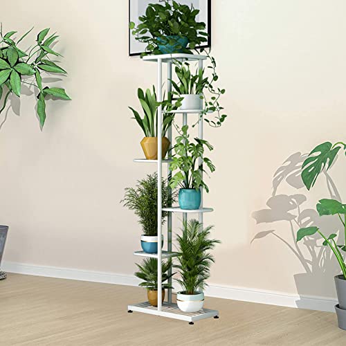 Image of LINZINAR Plant Stand Metal 6 Tier 7 Potted Multiple Flower Pot Holder Shelf Indoor Outdoor Planter Display Shelving Unit for Patio Garden Corner Balcony Living Room (6 Tier 7 Potted, White)