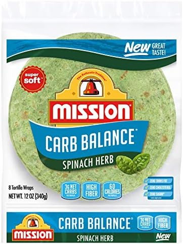 Mission Carb Balance Spinach Herb Tortilla Wraps, 8 Count, Low Carb, Keto, High Fiber, No Sugar