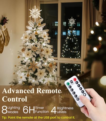 Luxspire Weihnachtsbaumspitze, beleuchtet Stern Baumspitze mit USB Plug-in&Fernbedienung, 9,8" LED Metall Dekorationen Licht… – Ansicht 4