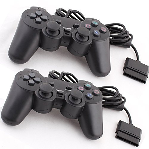 2 Pack Wired Dual Shock Controller,IBanana Black Dual Vibration Analogue Gamepad Joypad for PS2 PlayStation 2