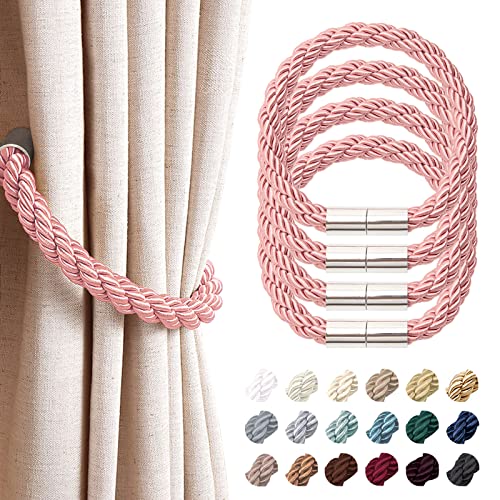 NICEEC 4 Pack Strong Magnetic Curtain Tiebacks Modern Simple Style Drape Tie Backs Convenient Decorative Weave Rope Curtain Holdbacks for Thin or Thick Home & Office Window Draperies (Pink) by NICEEC - Used condition - US$9.85