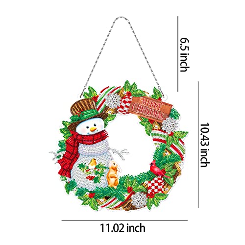 5D Diamond Painting Snowman Wreath With Led Lights String Diy Diamond Art Christmas Outdoor Wreath Hanging Pendant Kit Special Shaped Crystal Mosaic Arts Crafts For Front Door Home Decor #TOP5