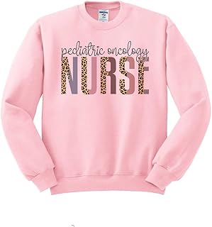TeesAndTankYou Pediatric Oncology Nurse Leopard Print Sweatshirt Unisex Small Pink