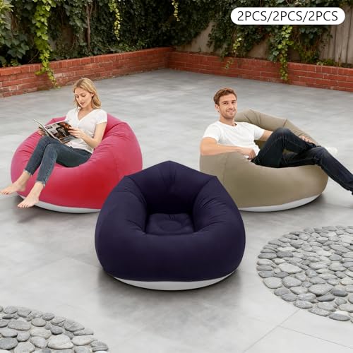 Image of 6 Pcs Inflatable Bean Bag Chairs with Foot Air Pump Outdoor Blow up Couch Folding Portable Inflatable Couch for Camping Movie Night, Lazy Sofa Chair (2 Coffee+2 Deep Blue +2 Red)