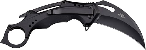 Miniatura 3 de Tac Force - Navaja de bolsillo plegable – Hoja de acero inoxidable negro, mango de aluminio negro con anillo de dedo, abridor de botellas y clip de