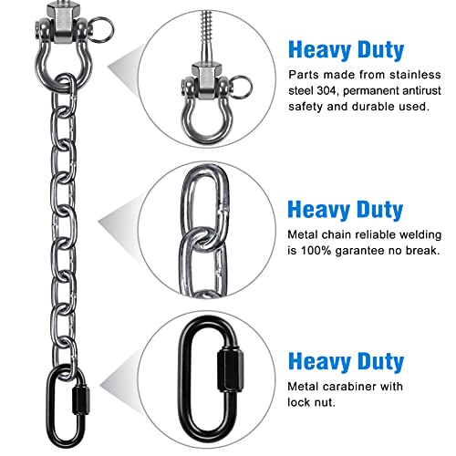 BeneLabel Tornillo colgante de 13 cm para hamaca, kit de montaje giratorio de acero inoxidable, juego de mosquetón, cadena plateada de 1 m para interiores y exteriores, silla de parque infantil, - imagen 4