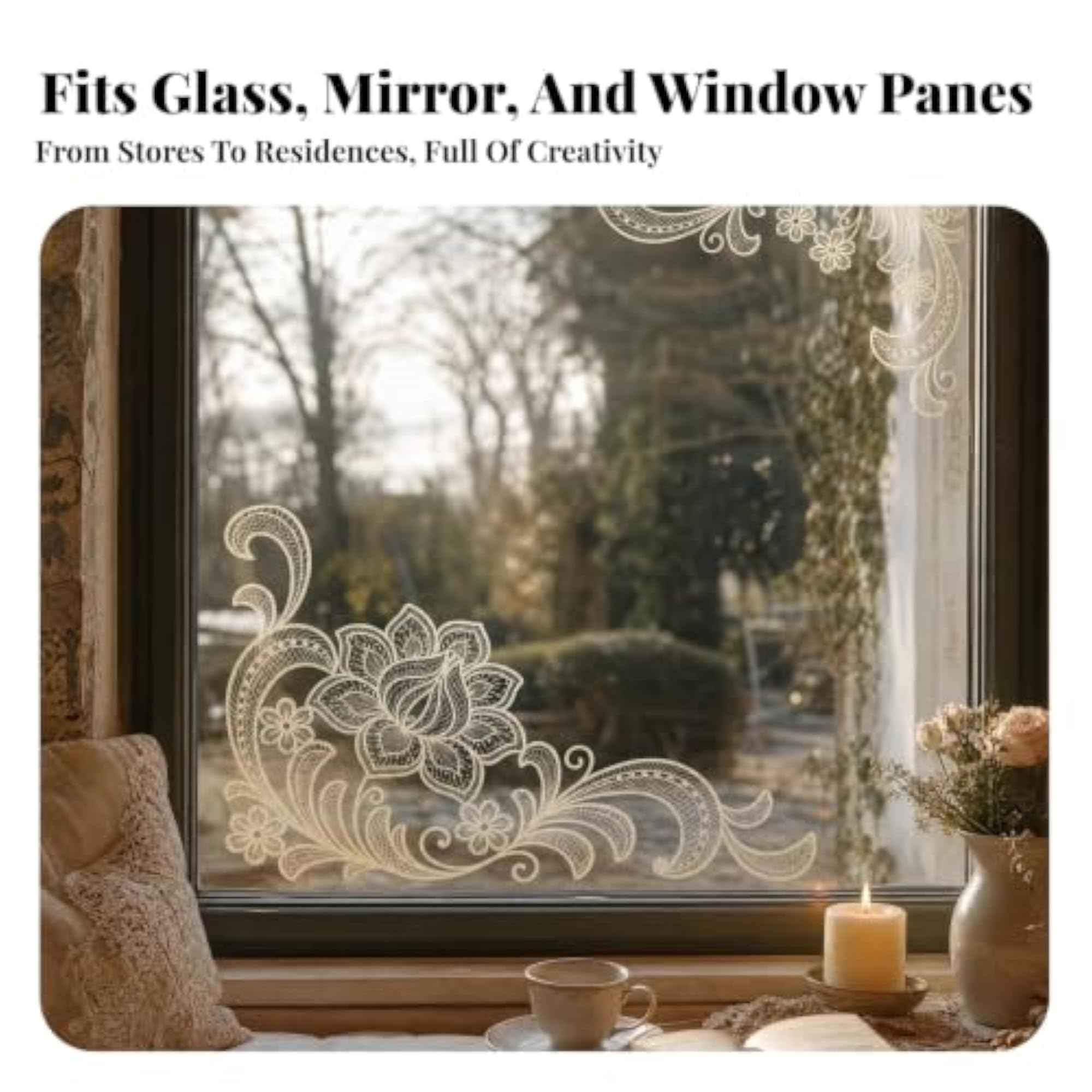 Ornamental Pattern Translucent Window Decal Peel and Stick