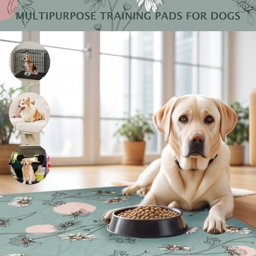 Image of IEUUMLER Washable Pee Pads for Dogs, 2 Pack Non-Slip & Waterproof Pack Whelping Pad, Reusable Washable Puppy Potty Training Pad with Fast Absorbent for Playpen EU007 (Green Daisy, 24 inchX18 inch-2pcs)