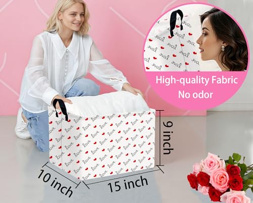 Image of Valentines Day Basket Large Foldable Heart Shaped Storage Box for Gifts Kids Empty Storage Bins Rectangular Toy Organizer Decor (Black LOVE Red Love)