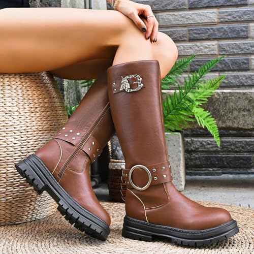 Bottes montantes élégantes en marron 40 EU avec détails soignés et fermeture éclair - 2