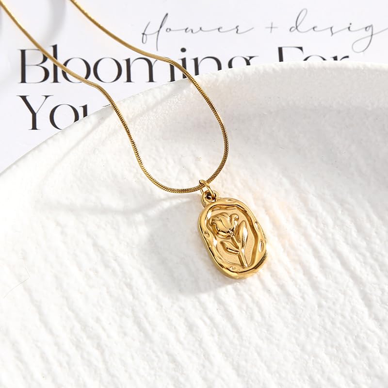 Image of MEENAZ Gold Plated Pendant Necklace for Woman | Anti Tarnish Stainless Steel Floral Locket Chain | Stylish Jewellery for Women | Fashion Chains for Women | Stainless Steel Jewelry Waterproof -174